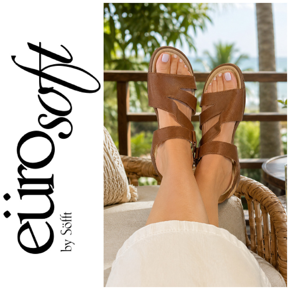 EuroSoft Ceejay Sz 11W Wide Brown Strappy Comfort Sandals Vegan Leather Casual